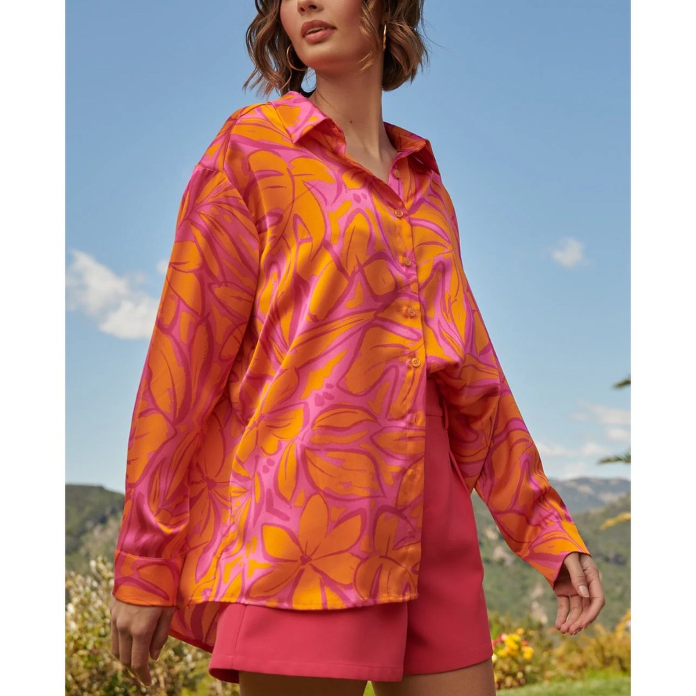 NEW NWT SUGARLIPS Sweet Chili Dalton Boyfriend Button Down Shirt Medium‎